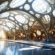 Architectural rendering of an elegant, biomorphic building interior.